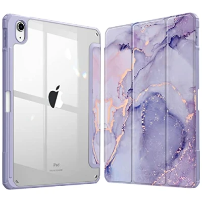 Afbeelding van FINTIE Hybride hoes compatibel met iPad 10e generatie 2022 (10,9 inch) [Ultradun] schokbestendige transparante beschermhoes geïntegreerde potloodhouder, automatische slaap/wake, lila marmer