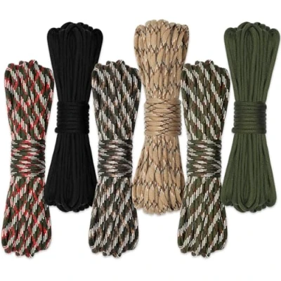 Afbeelding van Votoko 6 stuks paracord 4 mm 7 strengen nylon touw belastbaar tot 250 kg ideaal voor survival buitenshuis, kamperen, knutselen, hondenarmbanden