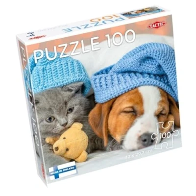 Afbeelding van Cute Kitten and Sleepy Dog puzzel 100 stukjes