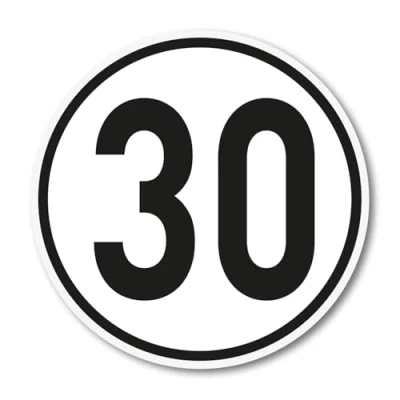 Afbeelding van Sticker 30 km/u I grootte Ø 10 cm snelheidesticker voor motorvoertuigen en ophangingen autotractor kfz_537