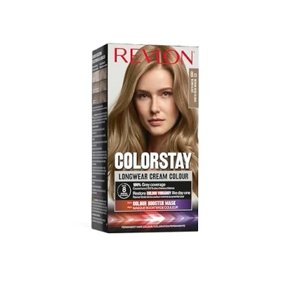 Image de Revlon ColorStay Coloration Permanente cheveux Longue Tenue Couvre 100% des blancs Jusqu’à 8 semaines Huile de Macadamia et Beurre Murumuru N8.13 Blond Glacé