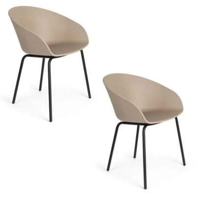Afbeelding van Zuiver Void Eetkamerstoelen Beige/ Bruin Set van 2