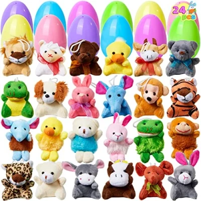 Afbeelding van JOYIN 24 stuks paasei, mini dier, pluche speelgoed, sleutelhanger voor cadeau, prijs, paaseieren, vulling kinderen, paasmandvulling