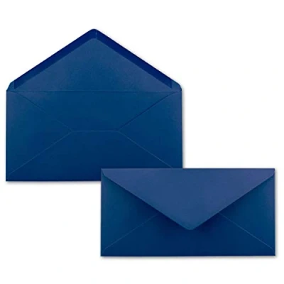 Afbeelding van 25 brievenenveloppen donkerblauw 110 x 220 mm (11 22 cm) met natte lijm zonder venster ideaal voor uitnodigingskaarten