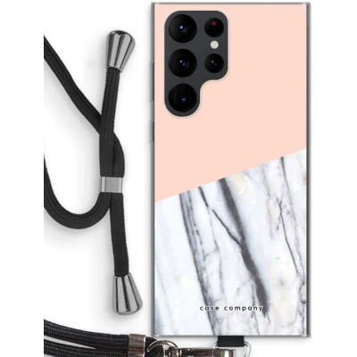 Afbeelding van Case Company® hoesje met Koord geschikt voor Samsung Galaxy S22 Ultra A touch of peach Telefoonhoesje Zwart Bescherming aan alle Kanten en Over de Schermrand