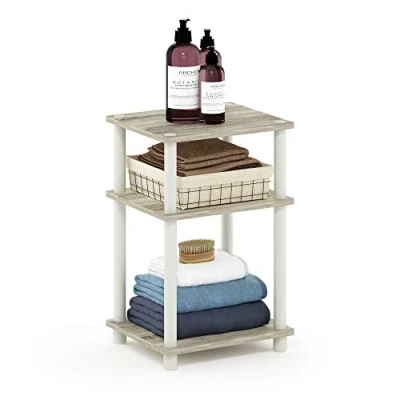 Afbeelding van Furinno Just 3 Tier Turn N Tube bijzettafel met niveaus, eiken wit, hout, sonoma eiken/wit, eenheidsmaat