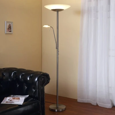 Afbeelding van Lindby LED vloerlamp Ragna, leeslampje, nikkel, dimbaar