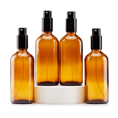 Afbeelding van Yizhao 100 ml amberkleurige glazen sprayflacon voor etherische oliën, kleine lege fijne nevel spuitfles, reiniging, aromatherapie, cosmetische sprayflessen, haar 4 stuks