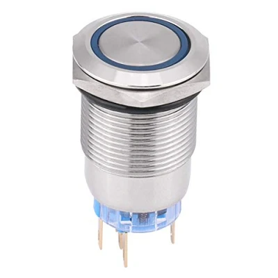 Afbeelding van Keenso LED schakelaar, waterdicht, 19 mm, 12 V, LED, startknop, aan/uit roestvrij staal, knop, zelfborgend