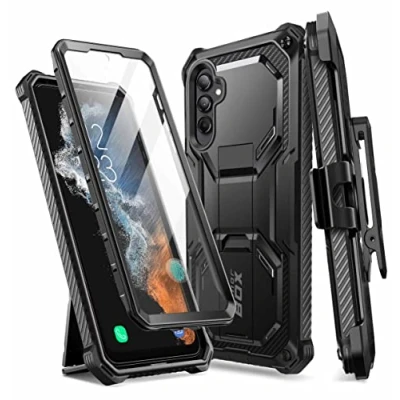 Afbeelding van i Blason Beschermhoes voor Samsung Galaxy A54 met geïntegreerde displaybescherming, vingerafdruk, schokbestendig, A54, standaard en riemhoes, zwart