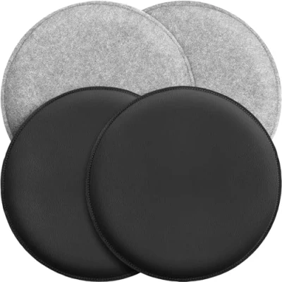 Afbeelding van Miqio Design stoelkussens, 4 stuks, rond, van vilt en kunstleer, diameter 35 cm, voor bank stoel, lichtgrijs/zwart