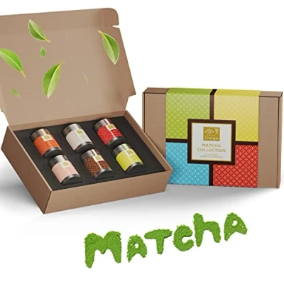 Afbeelding van Tea Uniqo matcha theepoeder, 6 soorten, ideaal om te drinken, voor ijs, latte, milkshakes, mee koken, cadeauset van Japans groenetheepoeder, zonder kunstmatige kleurstoffen