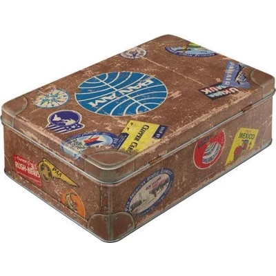 Afbeelding van Nostalgic Art Pan Am Opbergdoos plat retro 2,5 liter reisstickers cadeau idee voor reisliefhebbers metalen doos met deksel in vintage design
