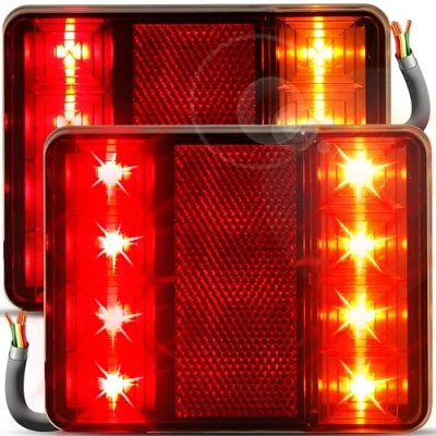 Afbeelding van Retoo 2 stuks universele achterlichten voor aanhangers, 12 V, waterdicht, drie kamers rechts en links horizontaal verticaal bestelwagen, auto, bus