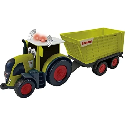 Afbeelding van Happy People L&amp;S 34541 Claas Kids Axion 870 Cargos 750 Tractor + aanhanger met licht en geluid, groen