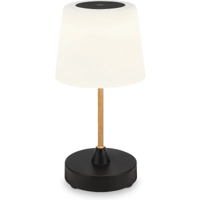 Afbeelding van BRILONER COMPA LED Tafellamp Batterij Dimbaar Glazen Draadloos Aanraakfunctie 3.300K Warm Wit Zwart Hout 300x125 mm (HxD)