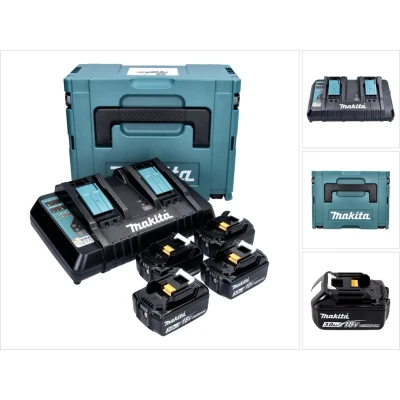 Afbeelding van Makita Power Source Kit 18 V met 4x BL 1830 B accu 3.0 Ah ( 197599 5 ) + DC RD dubbele lader 196933 6 Makpac