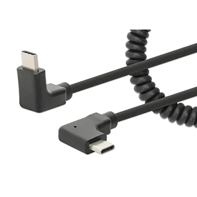 Afbeelding van USB C naar kabel met uittrekbaar krulsnoer zwart 1m