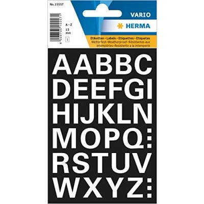 Afbeelding van HERMA 15557 zelfklevende letters A tot Z weerbestendig (lettergrootte 15 mm, 1 vel folie) permanent zelfklevend, 36 etiketten zwart/transparant