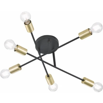 Afbeelding van TRIO CROSS Plafondlamp Zwart mat excl. 6x E27 6W