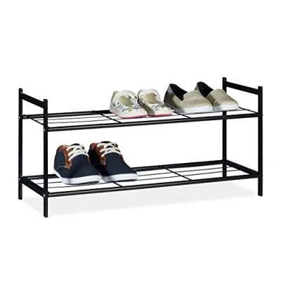 Afbeelding van relaxdays schoenenrek van metaal, Voor 6 paar schoenen, schoenenkast, 2 etages zwart