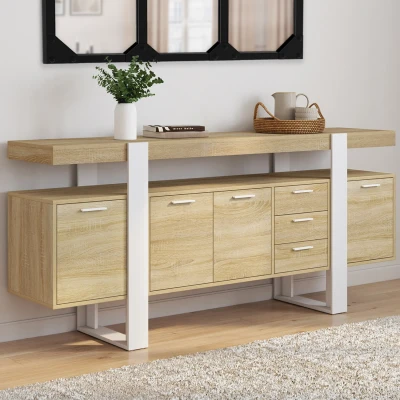 Afbeelding van IDMarket Dressoir 180 cm Phoenix XXL 4 deuren met 2 laden hout en wit