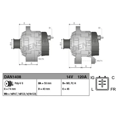 Afbeelding van DENSO DAN1408 Dynamo / Alternator 14V 120A JAGUAR: S Type, XJ Saloon