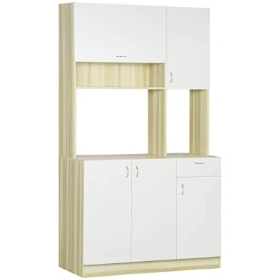 Afbeelding van HOMCOM Keukendressoir, moderne keukenkast, opbergkast, hoog dressoir, 5 deuren, 1 lade, 3 nissen, 102 x 48 180 cm
