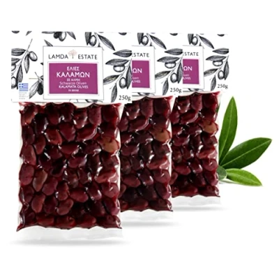 Afbeelding van Lamda Estate Kalamata Zwarte Griekse olijven met steen 3 x 250 g flessen