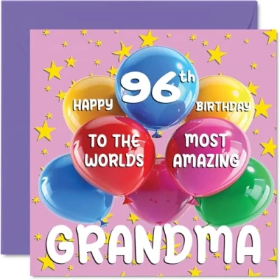 Afbeelding van verjaardagskaart 96 jaar voor oma World&#039;s Most Amazing Grandma van kleindochter en kleinzoon, 145 mm x mm, jaar, kaarten