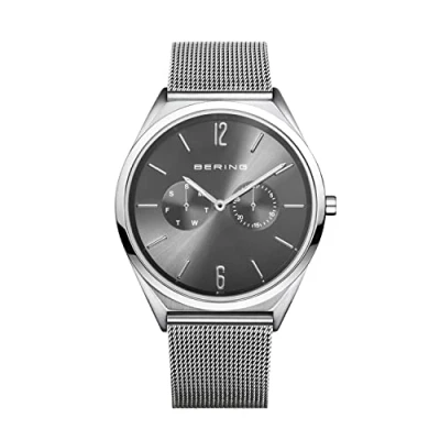 Afbeelding van BERING Uniseks analoog kwarts klassieke collectie Horloge met armband van kalfsleer en saffierglas 17140, zilver.,