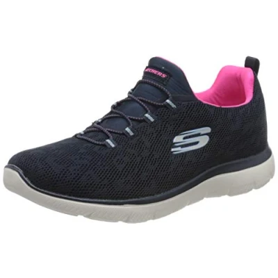 Image de Skechers Summits Leopard Spot Femme Baskets Low Top, Bordure en maille marine rose vif, 37 EU