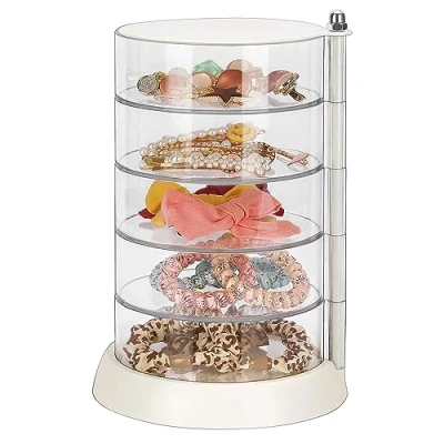 Afbeelding van JessLab Haaraccessoires Organizer, Transparante Acryl Organizer met 5 Niveaus Elastische Meisjeshaar Opbergdoos voor Armbanden Ringen