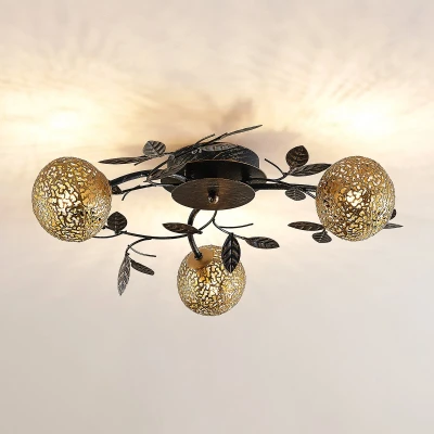 Afbeelding van Lucande plafondlamp 3lichts ijzer H: 13 cm G9 zwart, goud