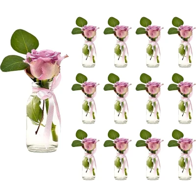 Afbeelding van 12 x glazen flesjes in landelijke stijl fles decoratieve vaas tafelvazen flessen bruiloft vazen (TR melk stuks roze)