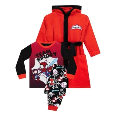 Afbeelding van Marvel Spiderman pyjama Spidey en zijn vrienden fleece badjas voor jongens pyjamasets jongens, Rood