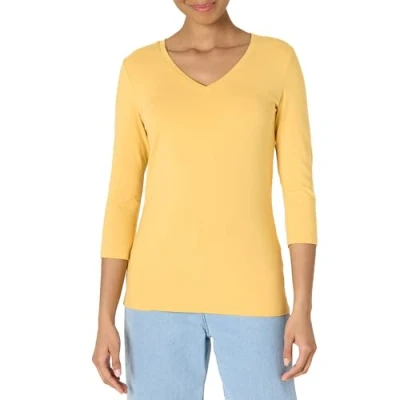 Image de Amazon Essentials T Shirt Col En v À Manches 3/4 Coupe Classique (Grandes Tailles Disponibles) Women&#039;s, Jaune Foncé, M