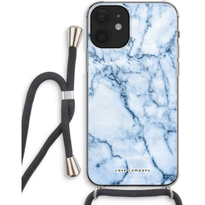 Afbeelding van Case Company® hoesje met Koord geschikt voor iPhone 12 mini Blauw marmer Telefoonhoesje Zwart Extra Bescherming aan alle Kanten en Over de Schermrand