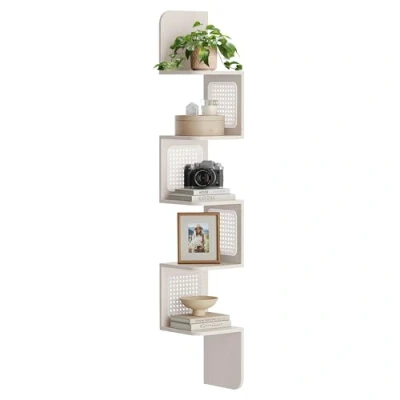 Afbeelding van VASAGLE Hoekplank, zwevend wandrek met 5 niveaus, zigzag hoekrek, zijkanten van pvc, ruimtebesparend, voor keuken, slaapkamer, woonkamer, boho stijl, haverbeige LLS582K66