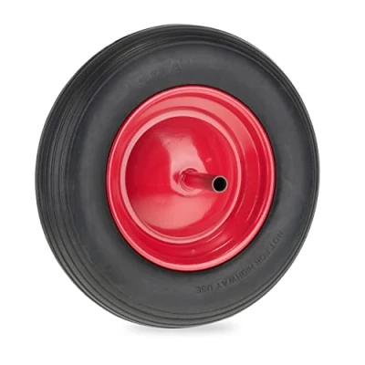 Afbeelding van kruiwagenwiel 3.50 8 massief rubber stalen velg met as tot 120 kg zwart rood