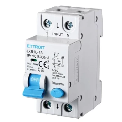 Afbeelding van Differentiële magnetothermische schakelaar, 1P+N 300mA 6KA 220V, neemt 2 DIN modules in beslag (1P + N 16A 300mA)