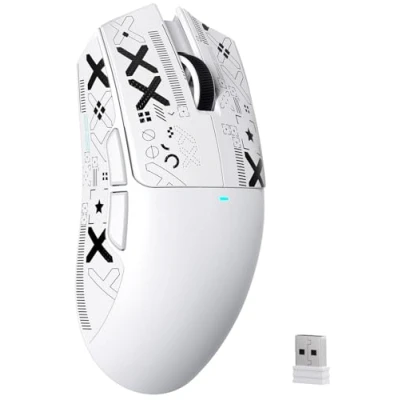 Image de ATTACK SHARK X11SE Souris de Jeu Sans Fil, Ultra légère, 63g, avec Capteur PixArt PAW3311, 22000 ppp, Trimode BT/2,4GHz/filaire, 1000 Hz, Batterie 300mAh, Double Pilote,pour PC/Mac (Blanche with Tape)