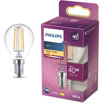 Afbeelding van Philips LED Kogellamp Transparant 40 W E14 warmwit licht