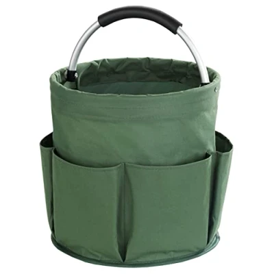Image de Maximex Panier de Rangement Produits d&#039;entretien, Avec 6 rangements et grand compartiment central, Pliable pour peu d’encombrement, poignée transport, 100% Polyester, Vert