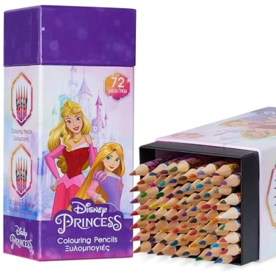 Afbeelding van Disney kleurpotloden voor kinderen, set met 72 tekenen en kleuren, verschillende kleuren (paarse prinsessen)