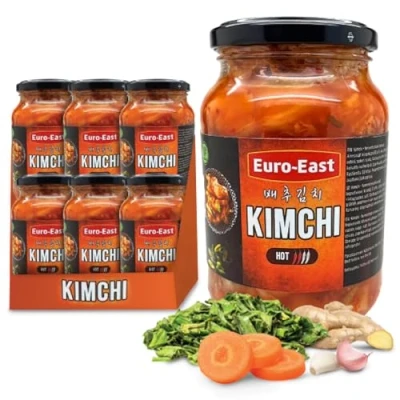 Afbeelding van Euro East 6 x 440 g Kimchi glazen weckpotten, Koreaanse zuurkool, veganistisch, glutenvrij, medium kruidig voor Europese smaak,