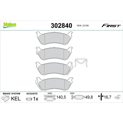 Afbeelding van VALEO 302840 Remblokkenset Achteras Incl. slijtage waarschuwingscontact Zonder schroeven, Met anti kreukplaat