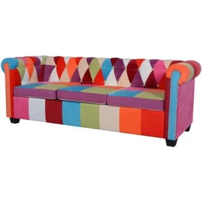 Afbeelding van vidaXL Driezitsbank Chesterfield stijl stof meerkleurig