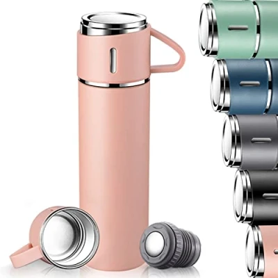 Afbeelding van Roestvrijstalen thermosfles, 500 ml, BPA vrij, lekvrij, thermosfles met deksel en handvat, voor baby&#039;s, werk, school, kinderen, roze