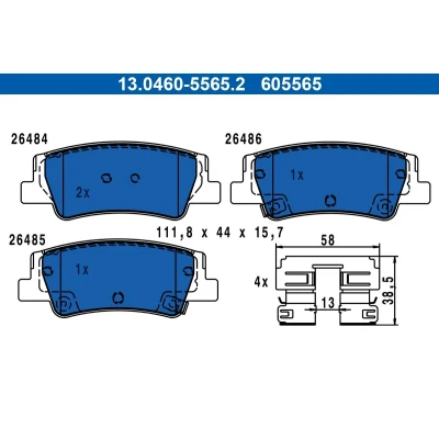 Afbeelding van ATE 13.0460 5565.2 Remblokkenset Met akoestische slijtagewaarschuwing HYUNDAI: Tucson, KIA: Sportage V